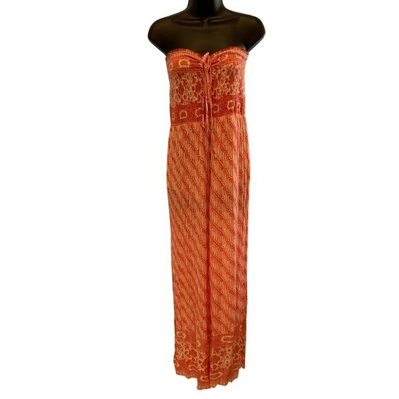 Free People jumpsuit strapless Med orange white stretchy - Picture 3 of 6
